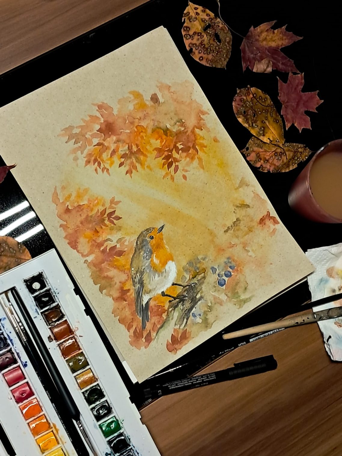 Rotkehlchen im Herbstgold